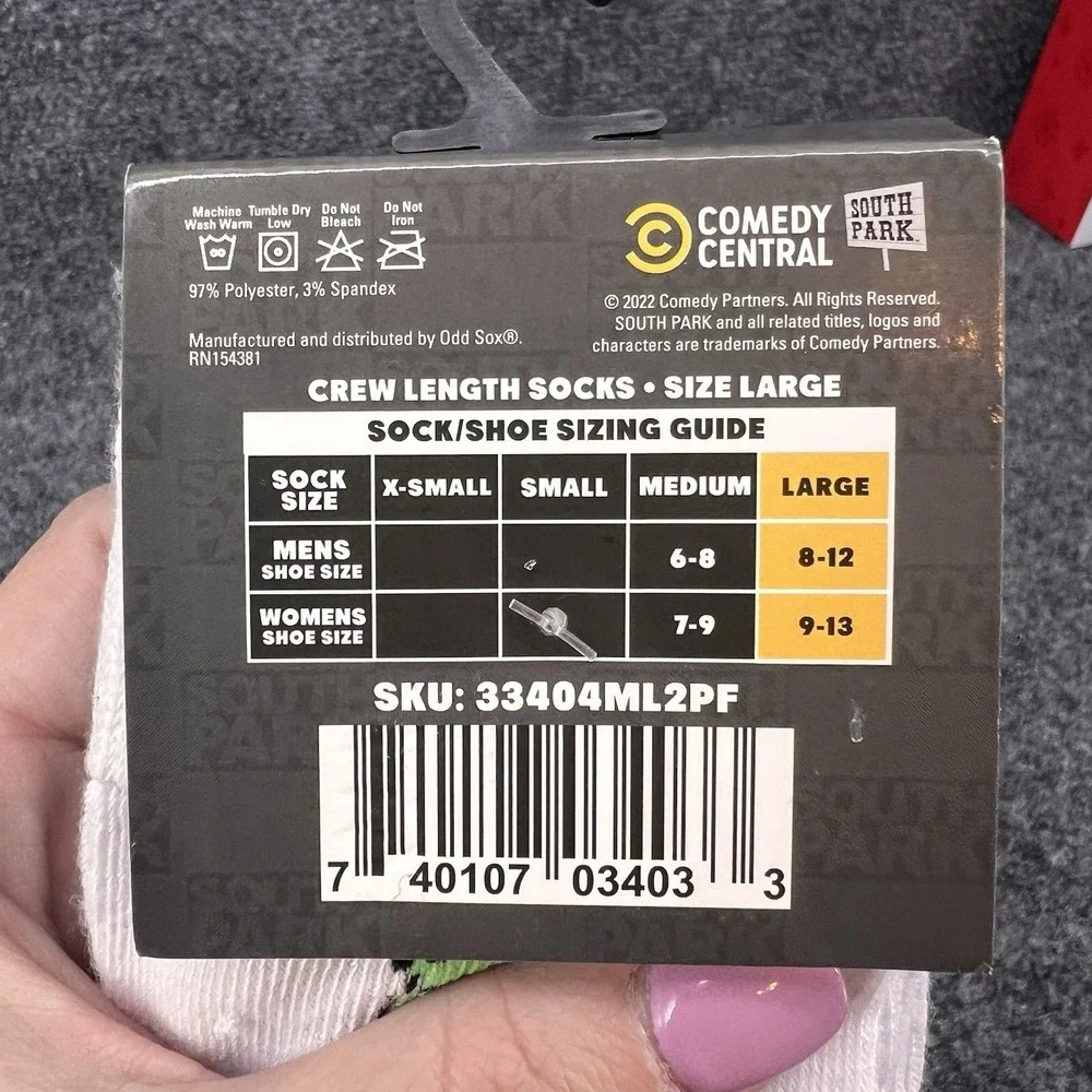 South Park Comedy Central Adult Black White Graphic Crew Socks 2 Pair Pk New